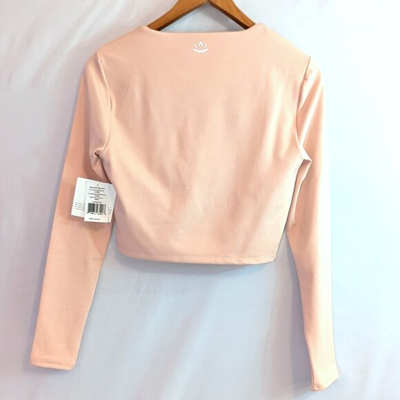 NWT Beyond Yoga | Cream Pink Heather Rib Frame Cropped Pullover Top | Medium - Picture 3 of 10